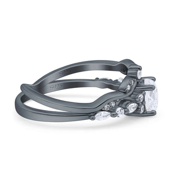 Vintage Style Two Piece Bridal Ring Black Tone Cubic Zirconia 925 Sterling Silver Wholesale